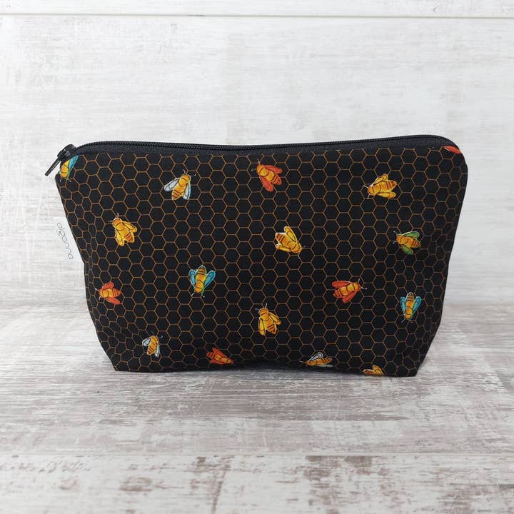 Small Zip Makeup Bag in Honeycomb Bee Print | Stylish Storage for Makeup & Daily Essentials for wholesale by Olganna Ltd