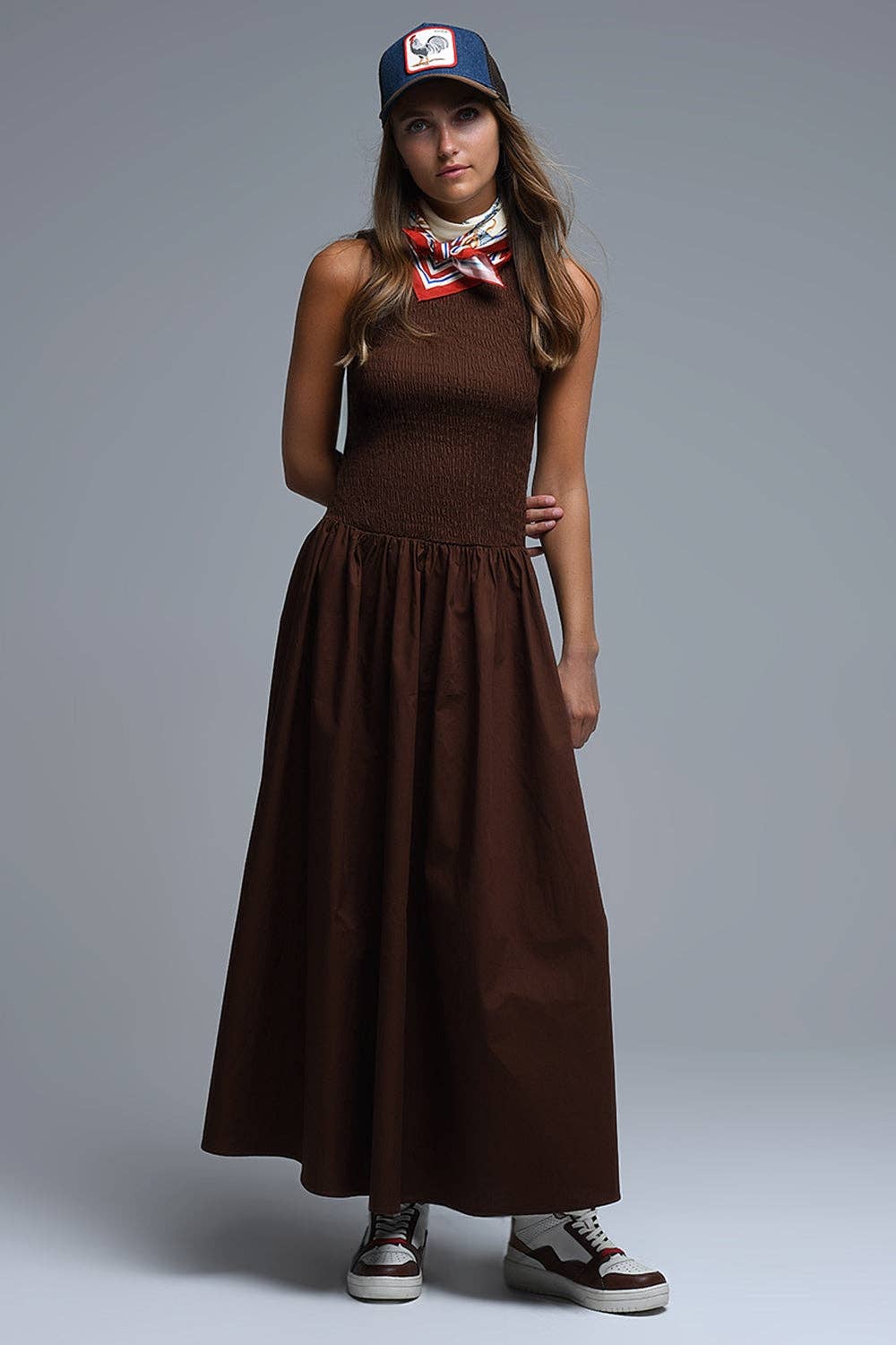 Maxi Brown Smocked Poplin Dress for wholesale on Faire3