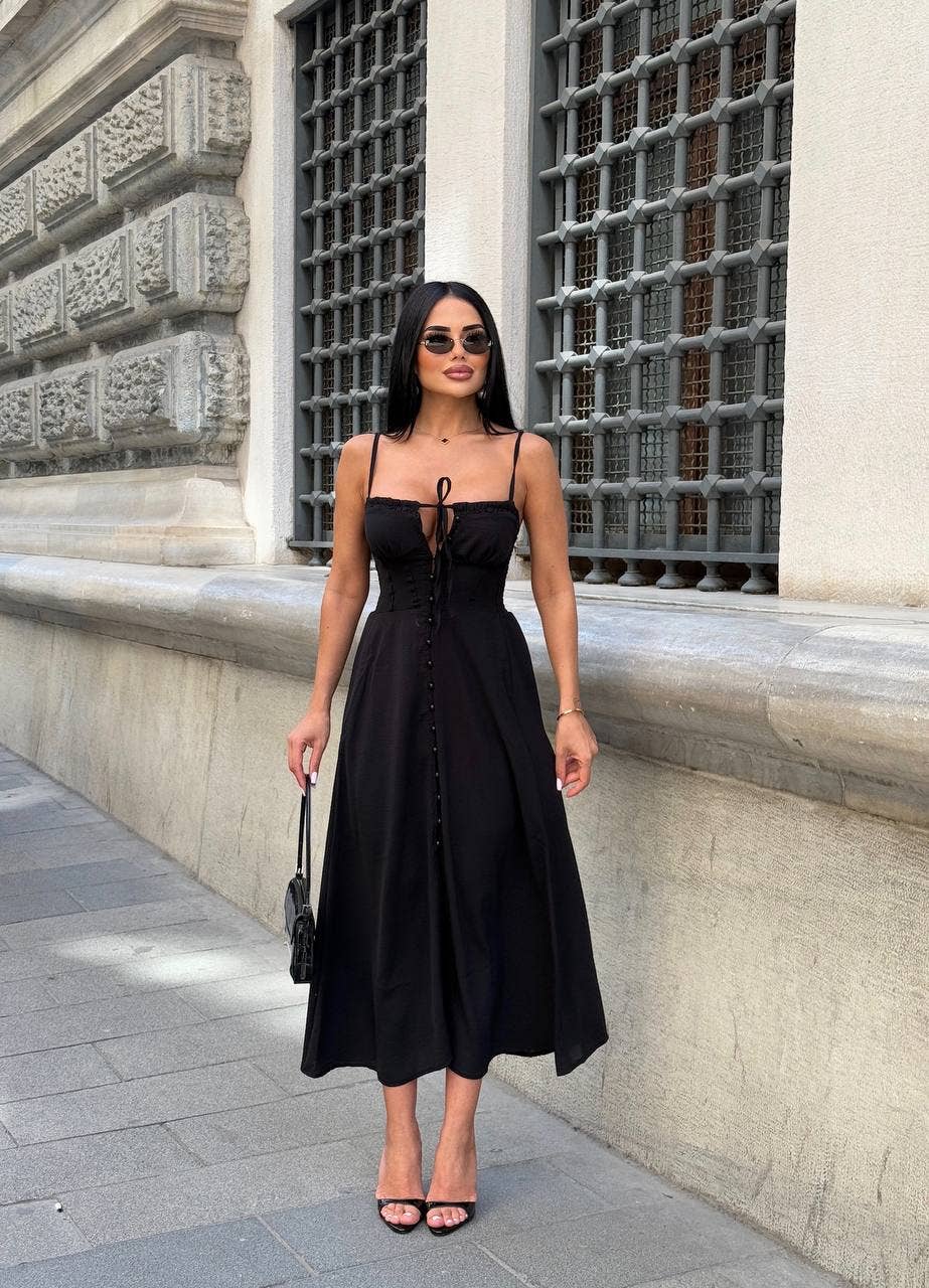 Standpoint Top – wholesale Dress – Women's – The Riviera Charm Lace-Up Midi Dress Summer Romance - 120226