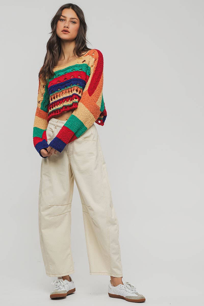 MULITI Pull court en crochet colorblock à nouer dans le dos en vente sur Faire4