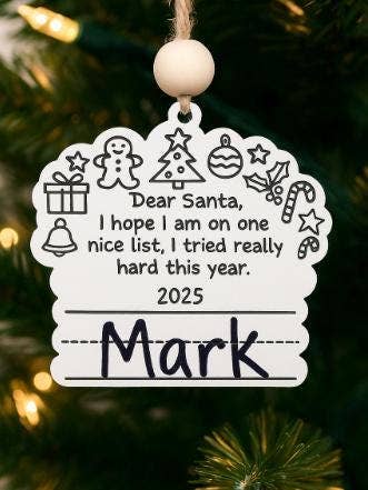 Decorazione Personalizzata Caro Babbo Natale – Ricordo Albero di Natale Inciso al Laser | Regalo Festivo Personalizzato con Nome 2025 per Bambini per la vendita all'ingrosso da parte di P7 Creations