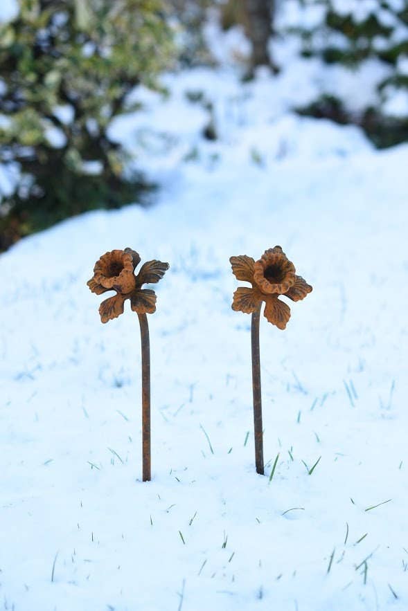 Savage Works – wholesale Garden/lawn stake – Daffodil Garden Sculpture - Rusty Metal Flower For Garden2