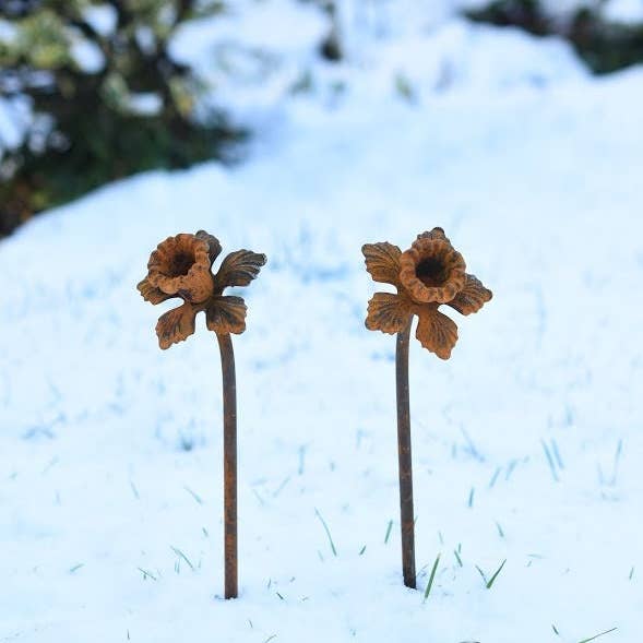 Savage Works – wholesale Garden/lawn stake – Daffodil Garden Sculpture - Rusty Metal Flower For Garden2