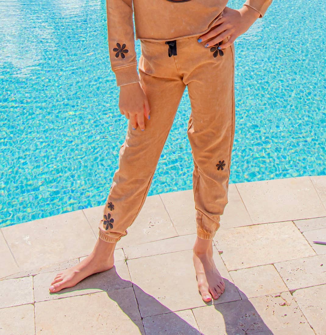 Paper Flower - Wholesale Athletic Sweatpants/Joggers - Kids - 3d puff embroidery floral washed active pant