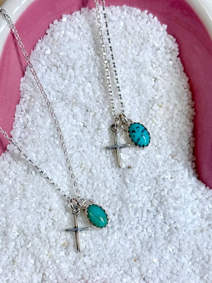 Sterling Silver Cross Necklace With Kingman Turquoise for wholesale by Desert Darlings Silver