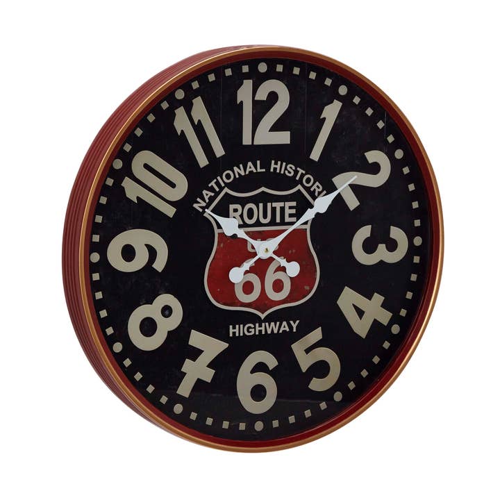 Import Corner – Relógio de parede por atacado – A-52582: RELÓGIO DE PAREDE METAL ROUTE 66 23"DIÂMETRO0