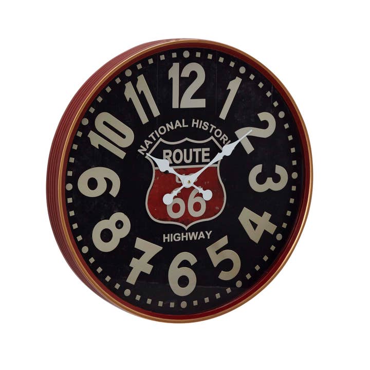 Import Corner - Venta al por mayor Relojes de pared - A-52582: RELOJ DE PARED METÁLICO RUTA 66 23"D