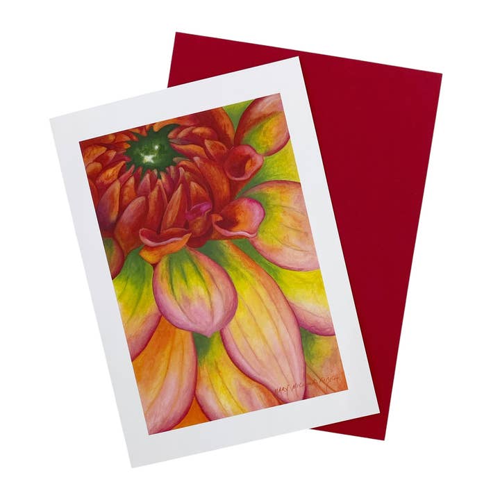 Carte de vœux vierge « Just Peachy » Dahlia pour la vente par Mary Michola Fibich Fine and Fiber Art
