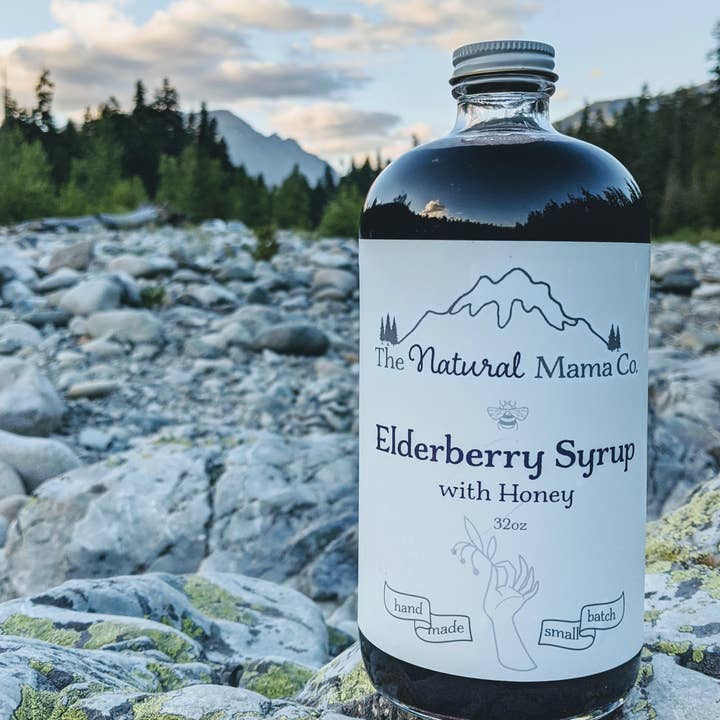 Organic Elderberry Syrup - with raw honey - 32oz for wholesale by The Natural Mama Co.