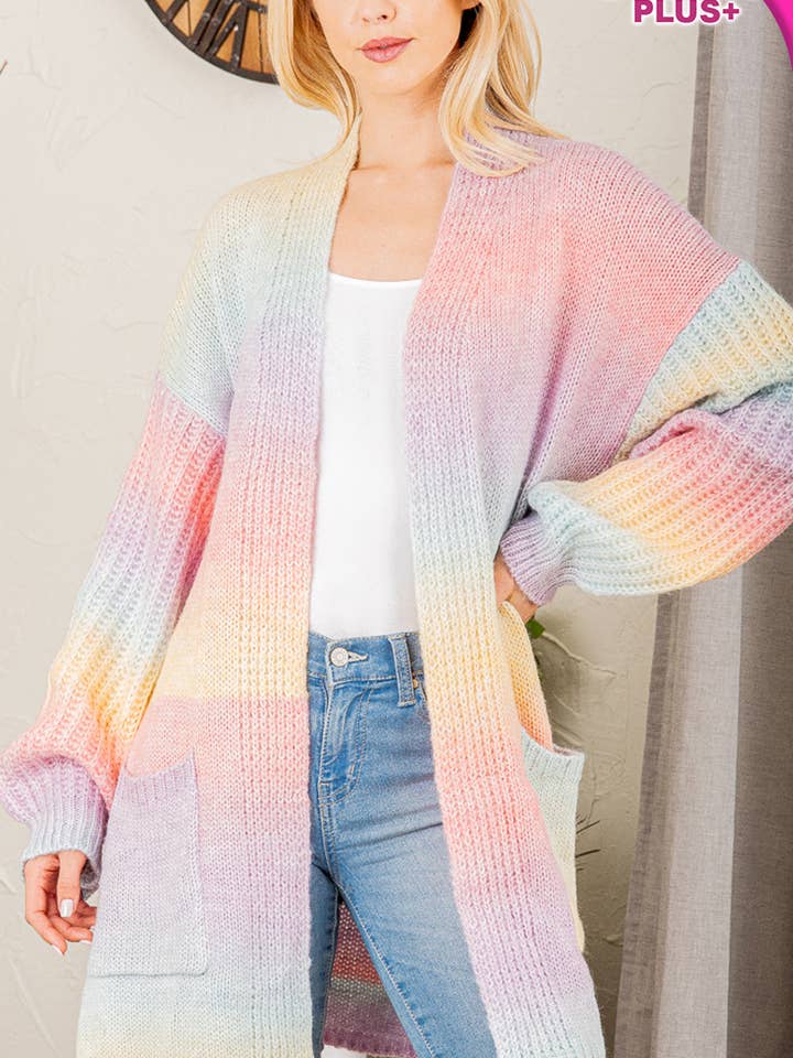 PLUS MULTI COLOR OMBRE OPEN SWEATER CARDIGAN for wholesale by Pink Irene Wholesale