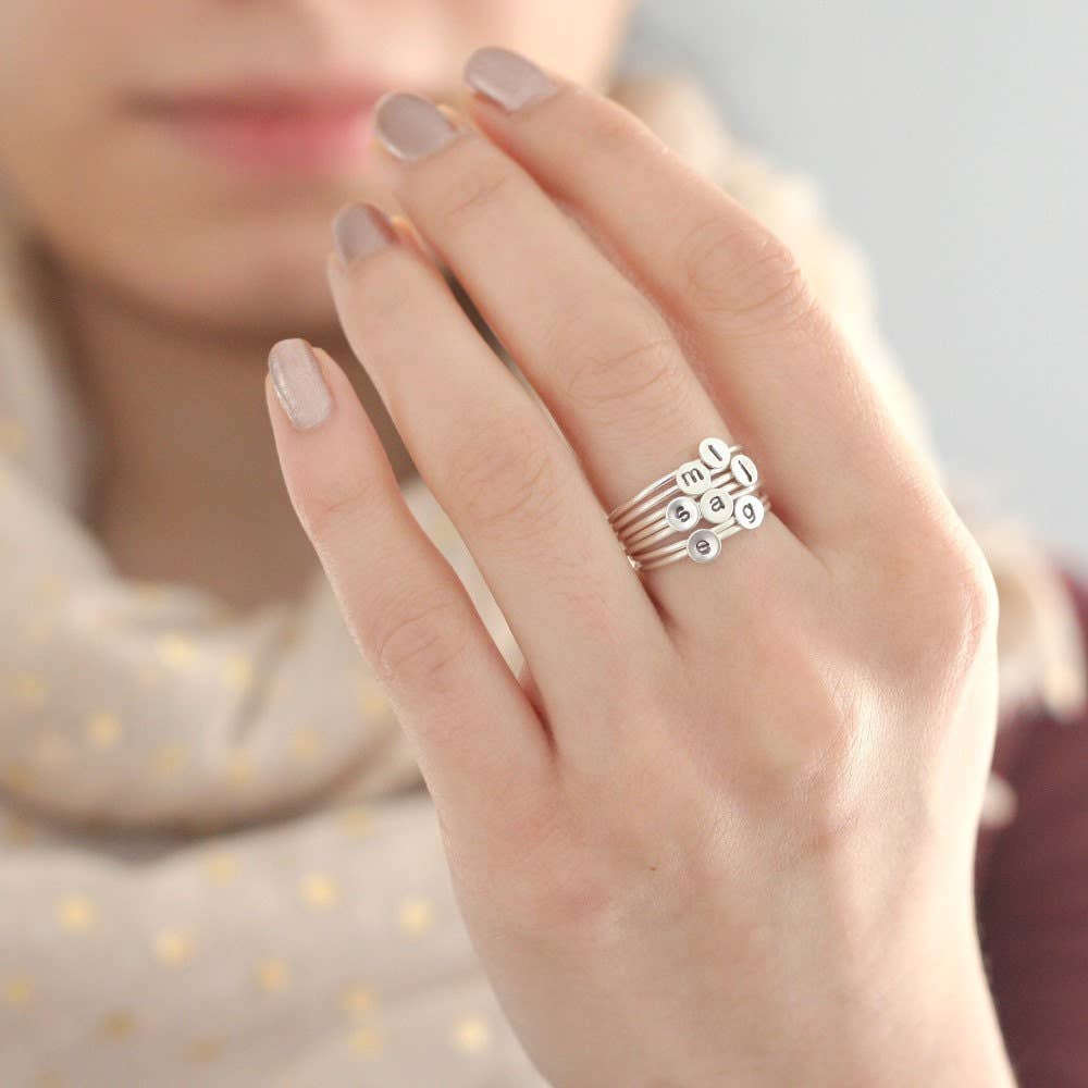 Meadowbelle - Wholesale Band/Stacked Ring - Personalized Silver Initial Stacking Ring, Mother's Gift1