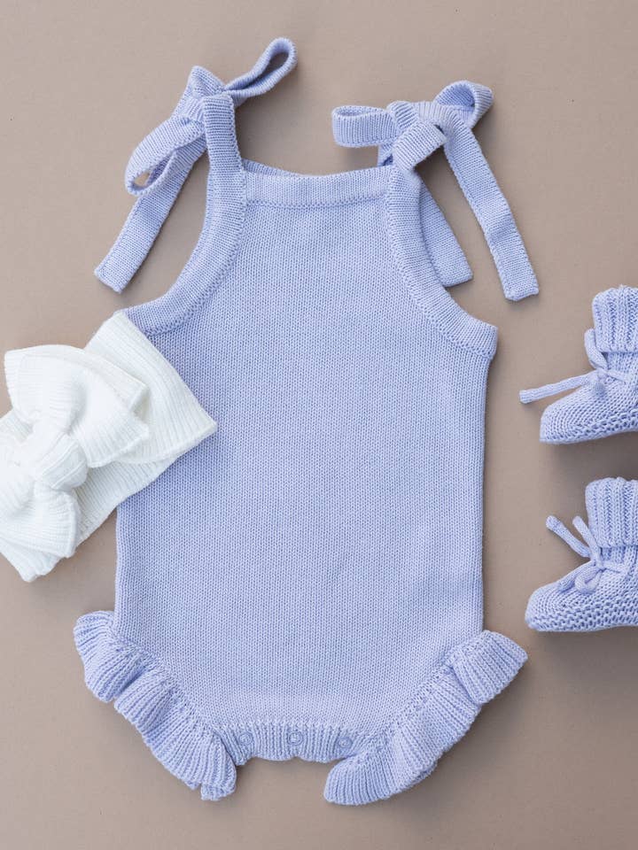 Frillbens Sommarstickad Romper - Lavendel för wholesale av Pine Kids