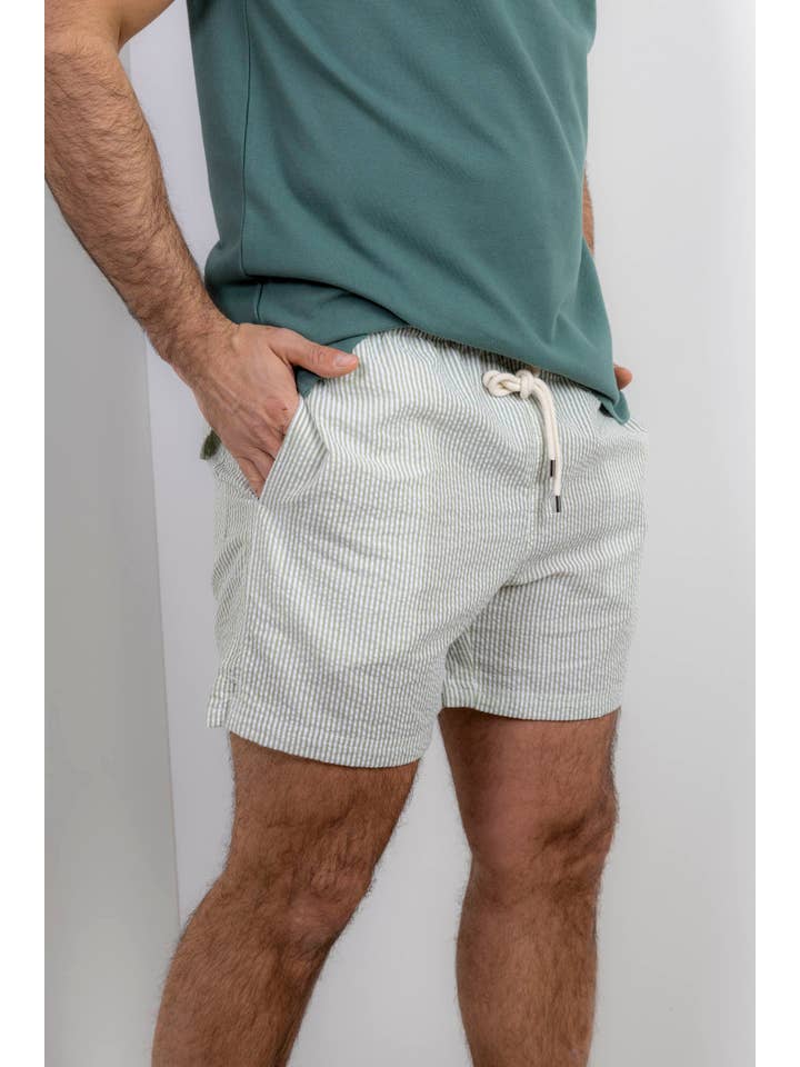 Custi Mikelo: Men's Clothing & Christmas Gifts – Engroshandel Badeshorts – Mænd – Grøn Seersucker Badedragt1