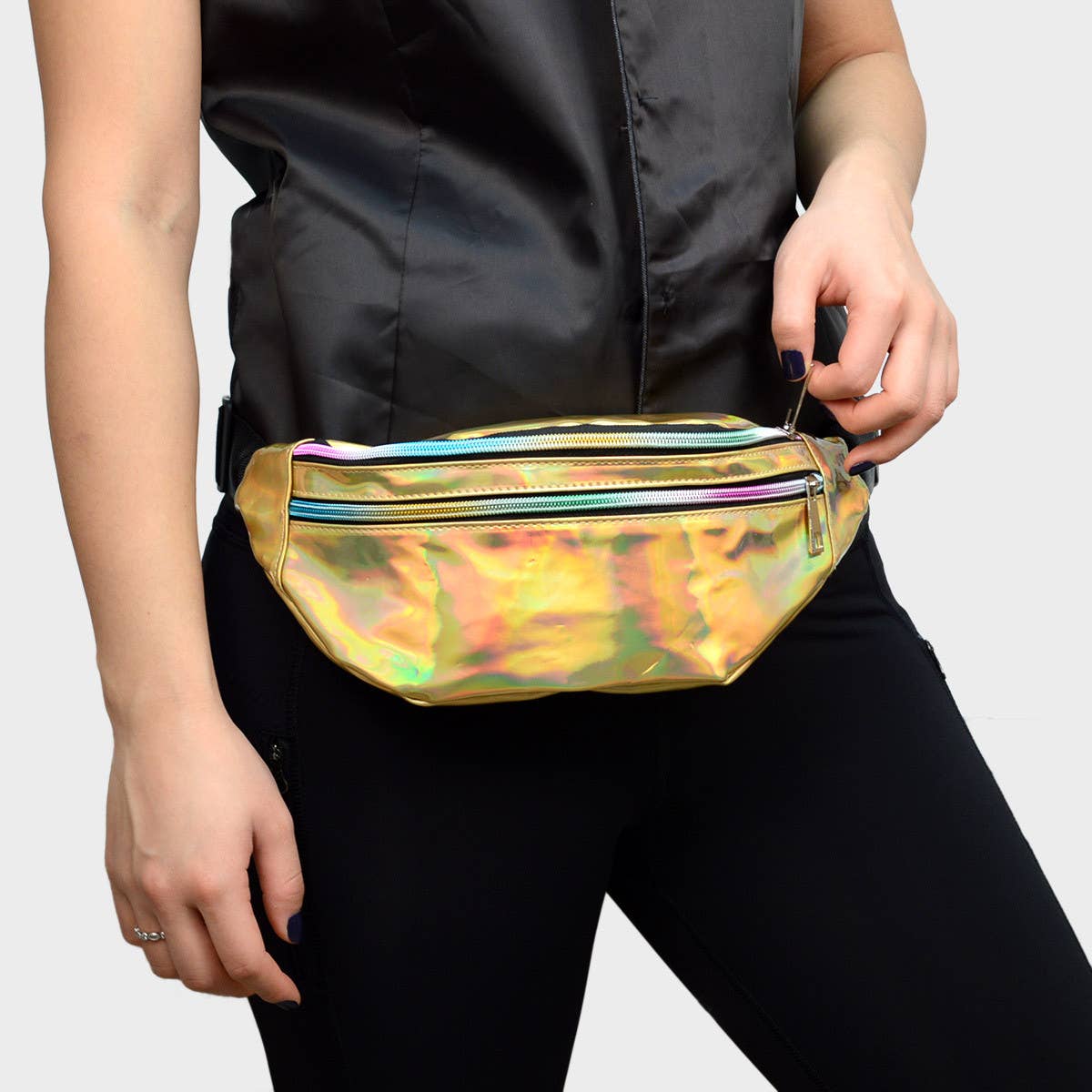 Selini New York - Wholesale Belt Bag - Women's - Gold Iridescent Holographic Waist Fanny Pack - LFBG1301 1
