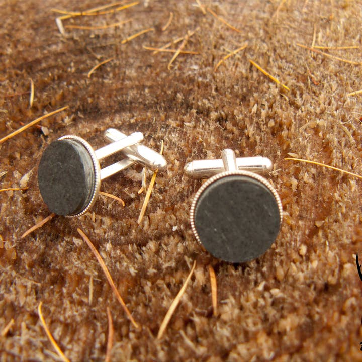 J Boult Designs - Wholesale Cufflinks - Silver-plated natural slate cufflinks
