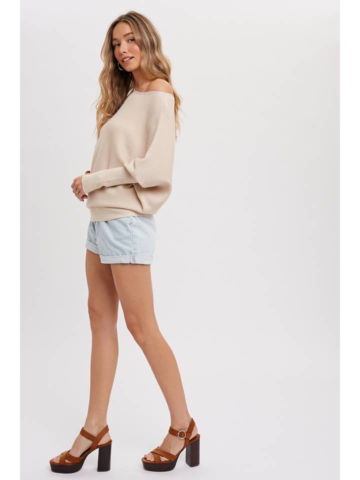 Bluivy - Wholesale Knit Sweater - Women's - ASYMMETRICAL OPEN SHOULDER DOLMAN PULLOVER43