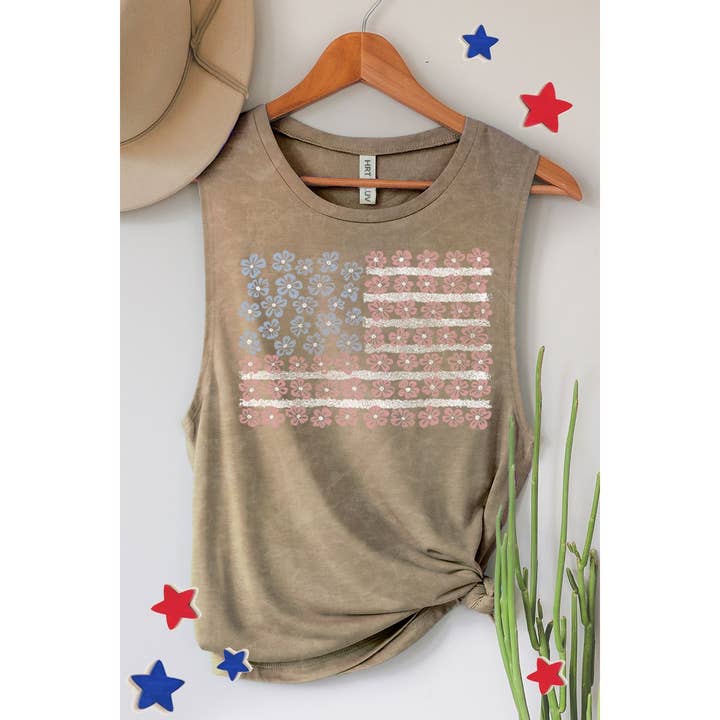 HRTandLUV - Wholesale Tank Top - Women's - AMERICAN FLAG GRAPHIC TANK TOP