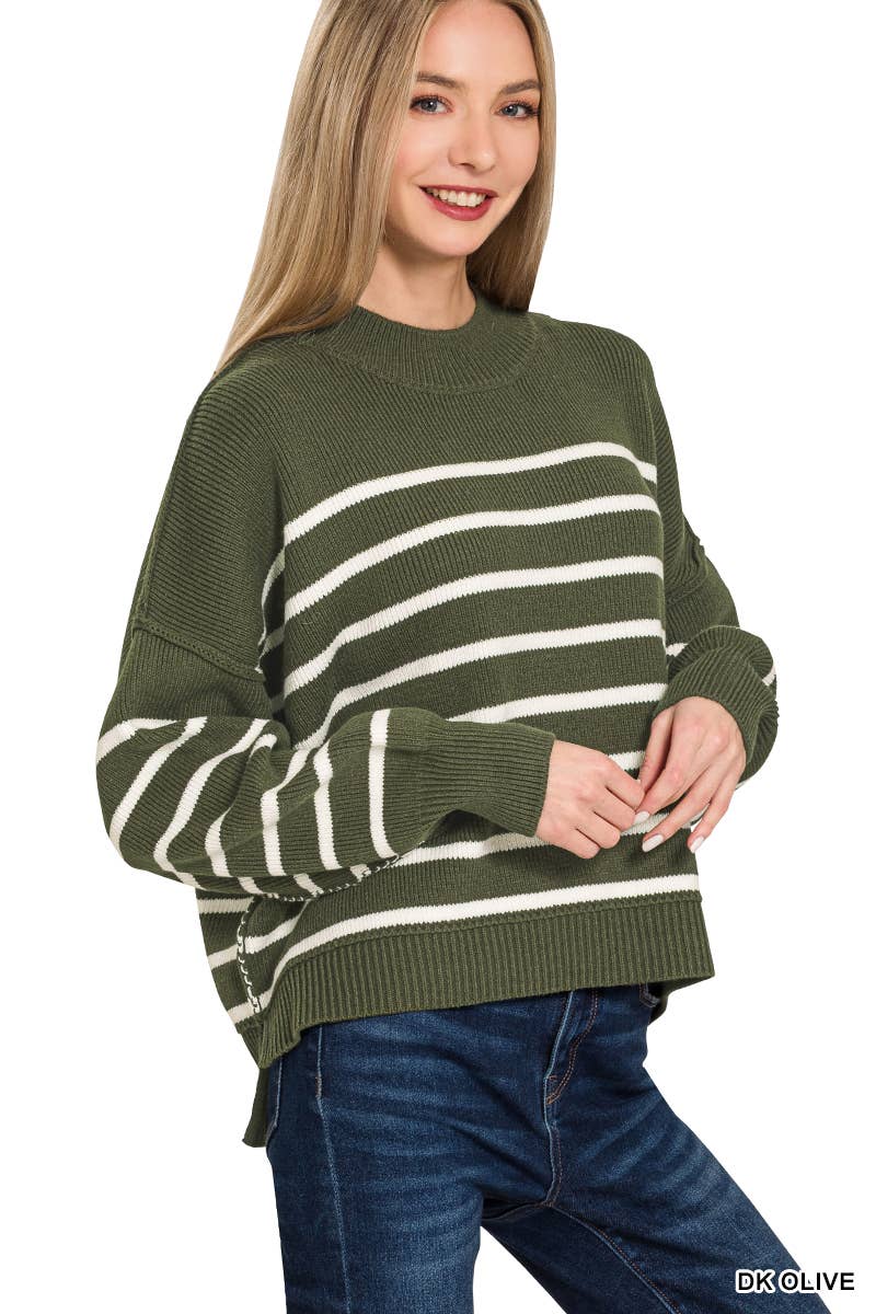 42POPS - Wholesale Knit Sweater - Women's - ',,...Exposed Seam Striped Oversized Sweater SI-282223