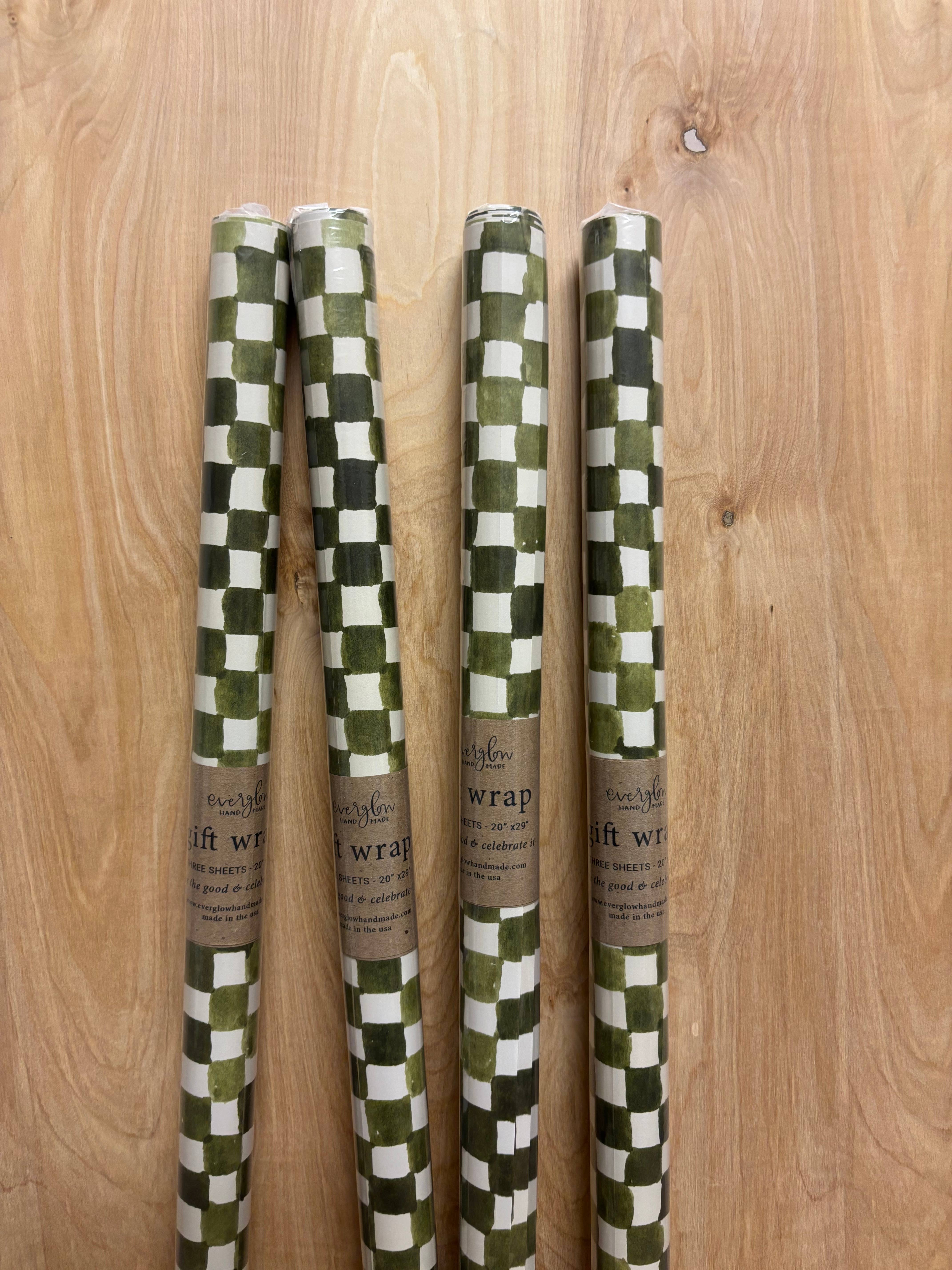 everglow handmade - Wholesale Wrapping Paper Roll - Checkerbox | Green Hand Painted Christmas Holiday Gift Wrap2