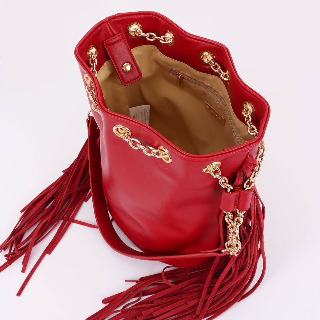 3AM BY H&D ACCESSORIES – bolsa tiracolo - Mulher por atacado – Mala de Balde com Franjas e Corrente Elegante5