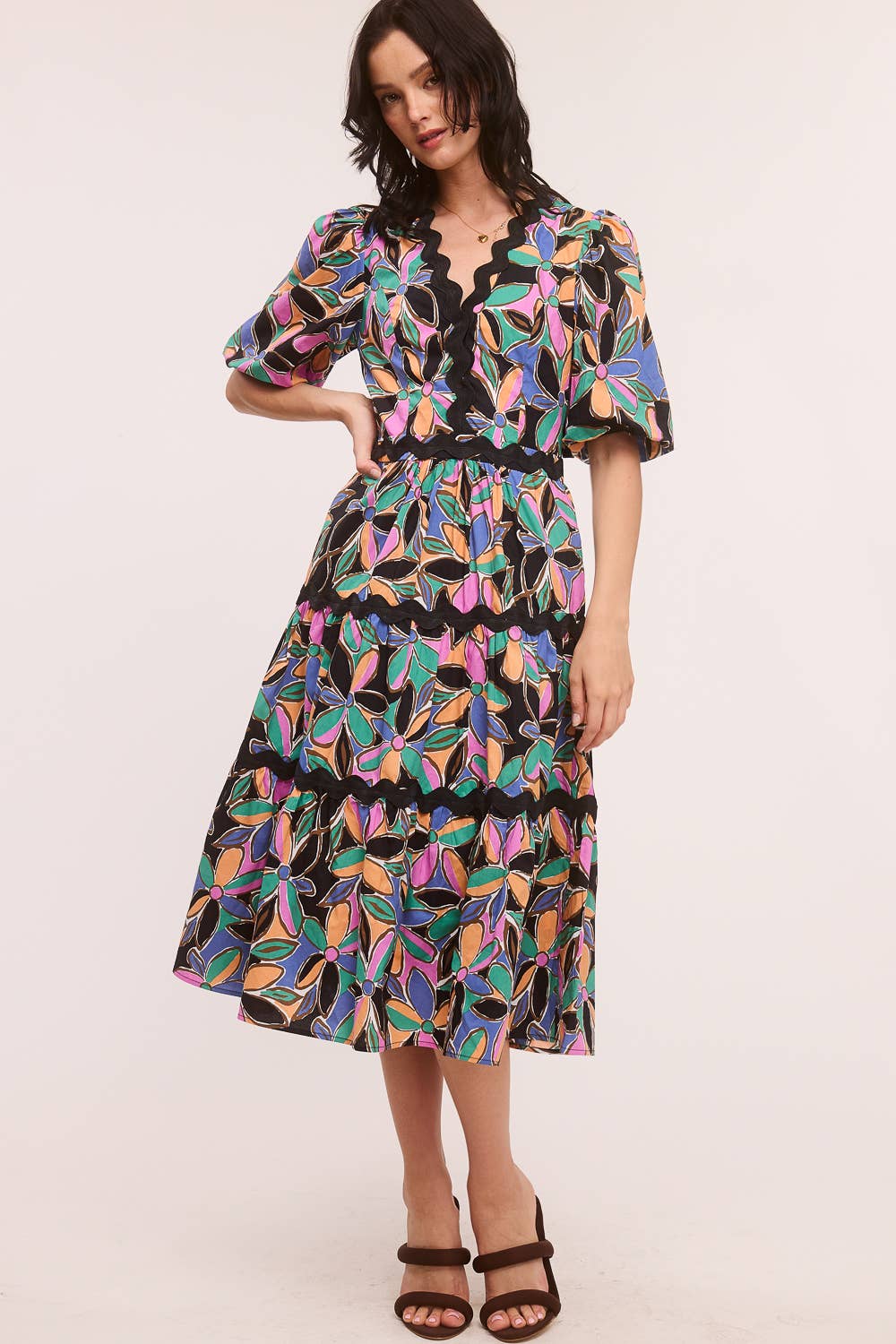 Ultramarine - Wholesale Dress - Women's - Printed Ric-Rac Midi Dress2