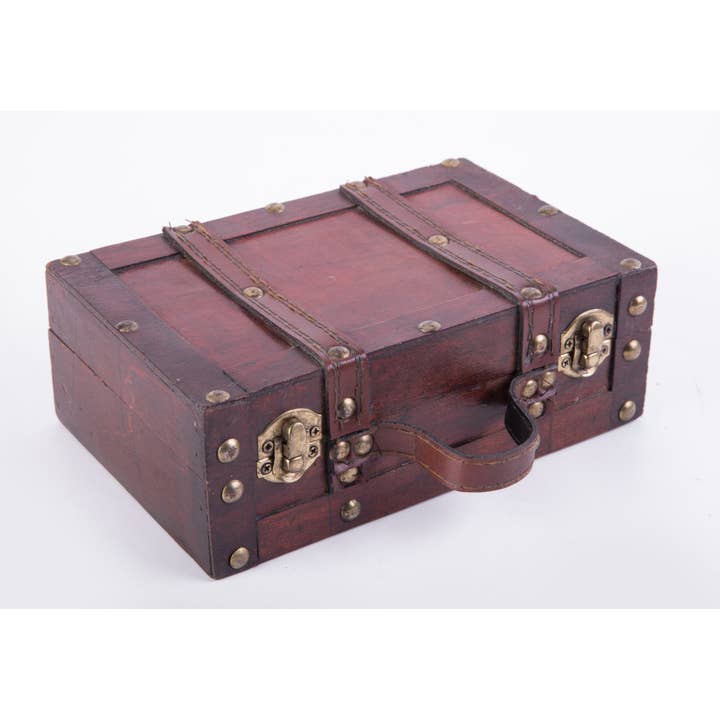 Quickway Imports - Wholesale Decorative box - Antique Small Wooden Suitcase With Leather Straps & Handles2