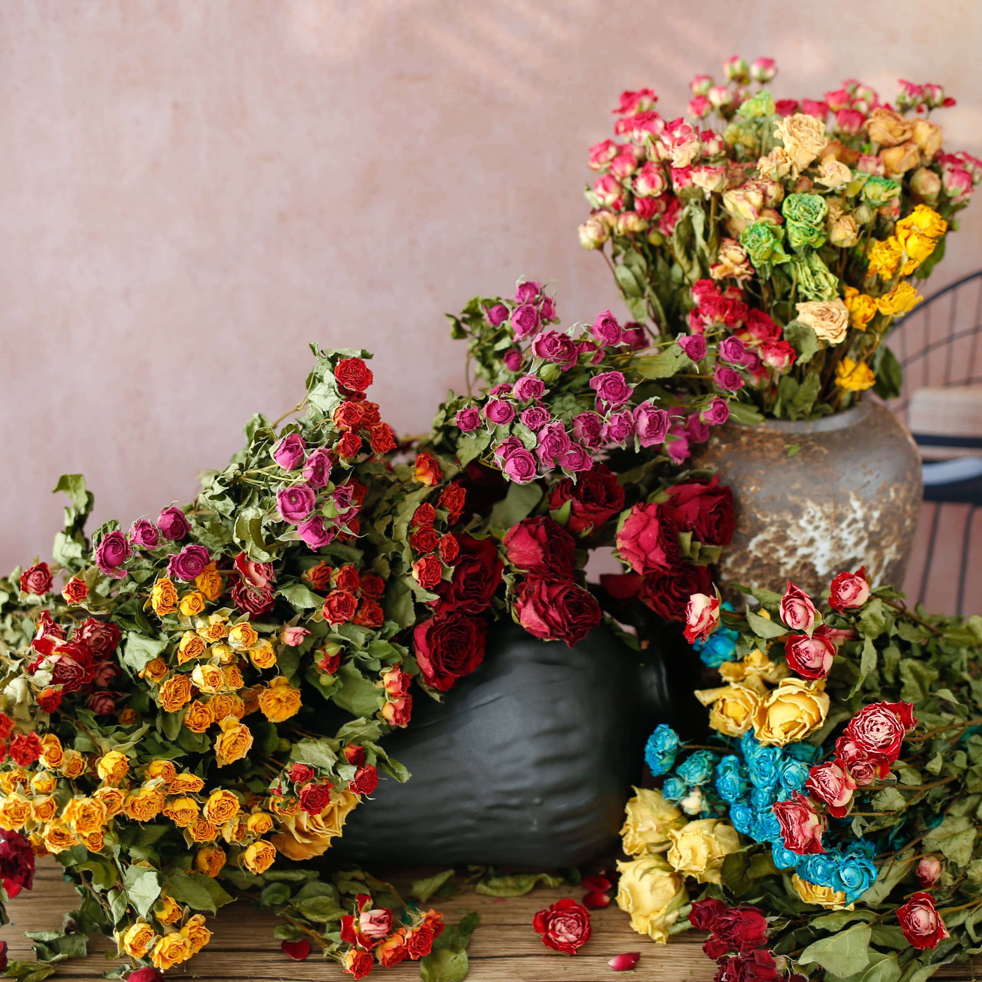 Floral Fields - Venta al por mayor Flores secas/prensadas - Rosas secas de ramo en varios colores, 10 tallos, 45 cm3