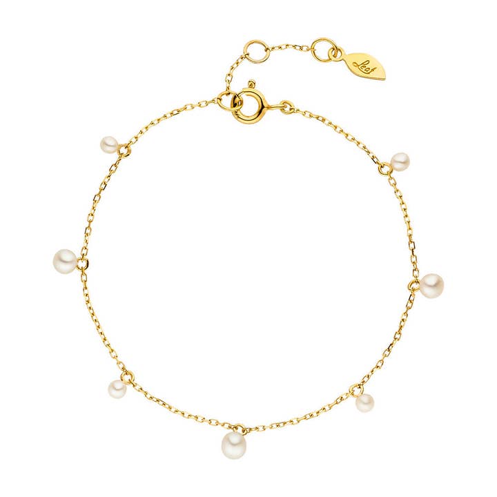 Rain Drop bracelet, 18K yellow gold plated, pearl for wholesale by Leaf Jewelry
