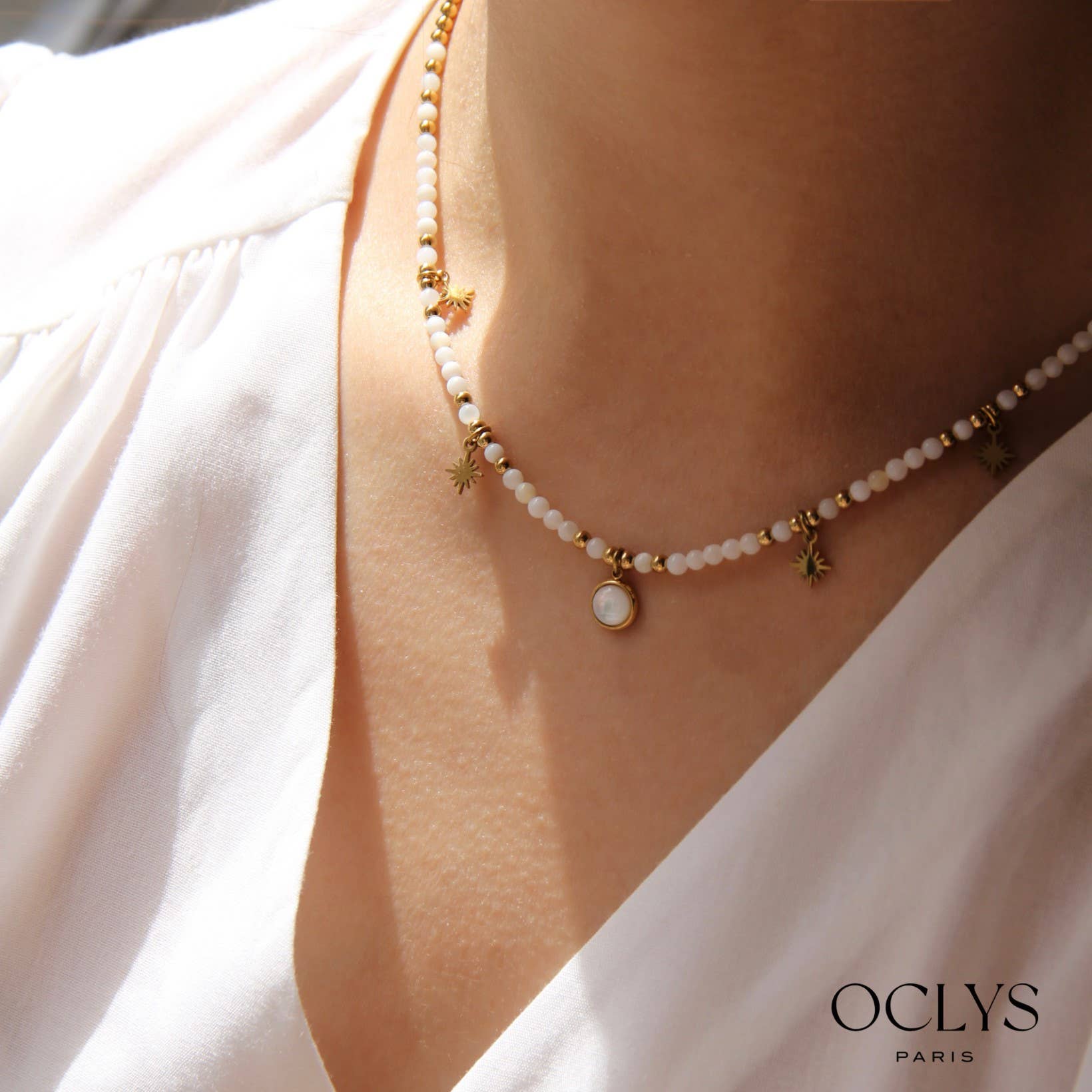 Oclys - Wholesale Beaded/Pearl Necklace - Stainless steel necklace and Cici stones0