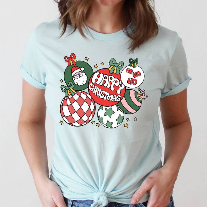 Happy Christmas Ornaments Graphic Tee for wholesale by Select Apparel