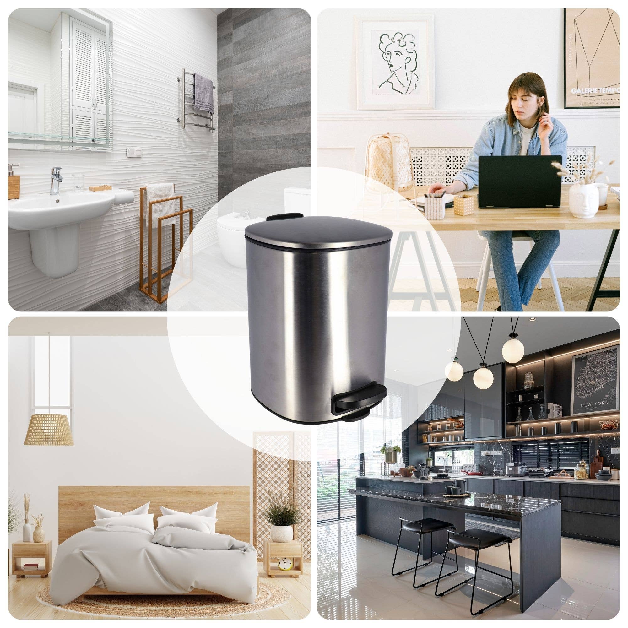 Evideco French Home Goods - Wholesale Bathroom Trashcan - Metal Trash Can with Silent Soft Close Lid Large 5L 1.3 Gal2