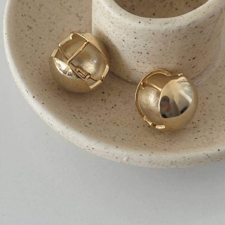 MOND HAUS - Wholesale Huggie Earrings - Anita Earrings | Puff Sphere Ball Snap Closure Huggie Hoop7