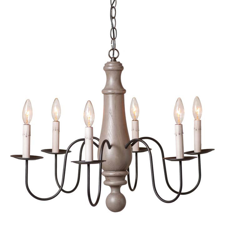 Grand lustre Norfolk Woodspun Rustic Chic à 6 bras pour la vente par Irvin's Tinware