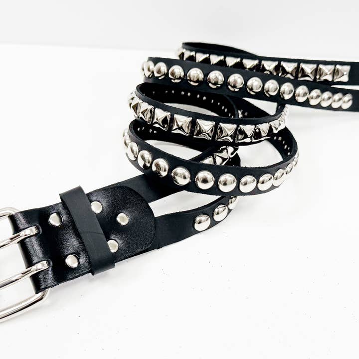 BT173PR DOUBLE STRAP STUDDED BELT ROUND STUD AND PYRAMID STUD for wholesale by Funk Plus