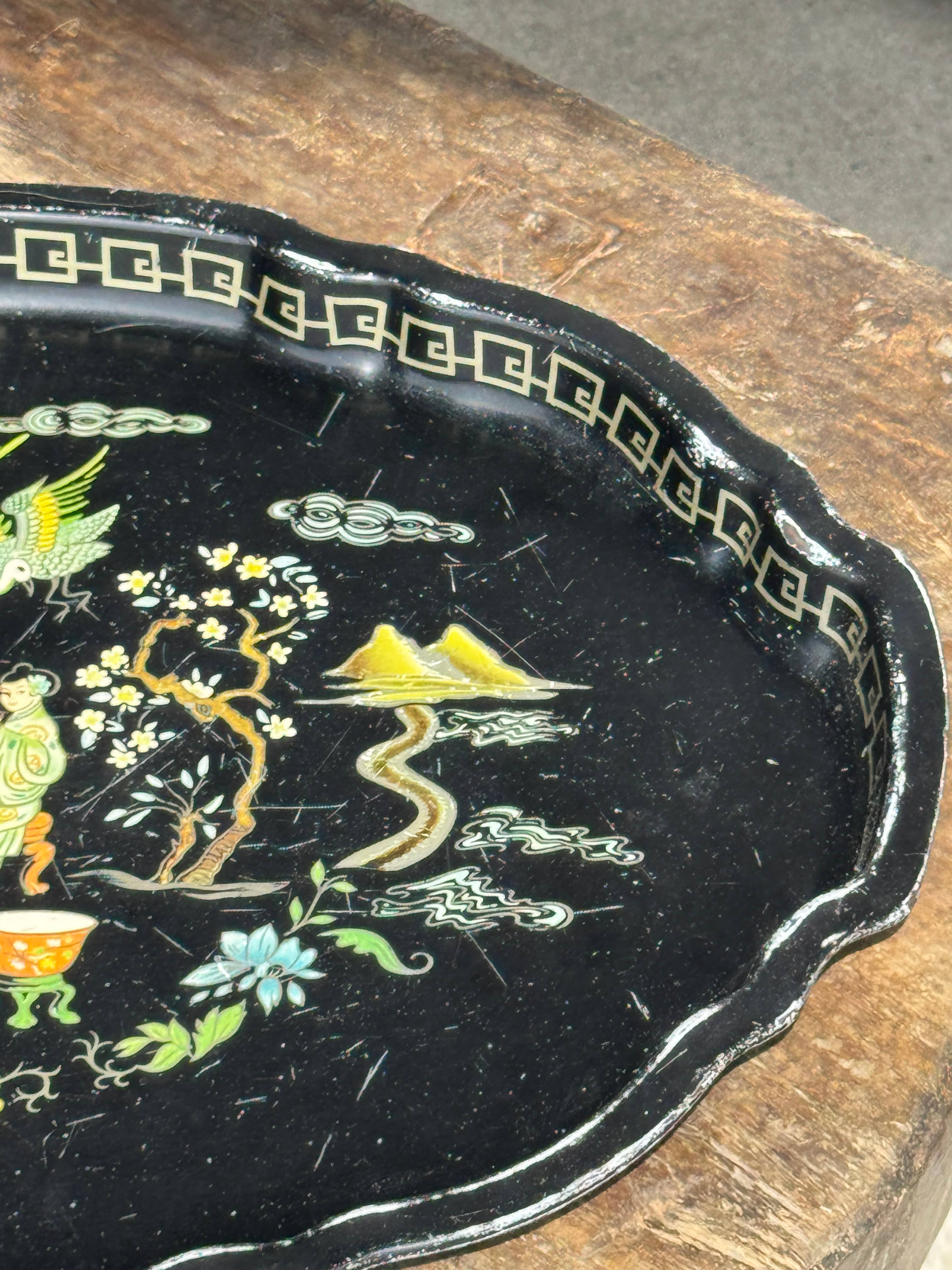 Office Objets - Wholesale Decorative Tray - Vintage black tray Asian theme L445