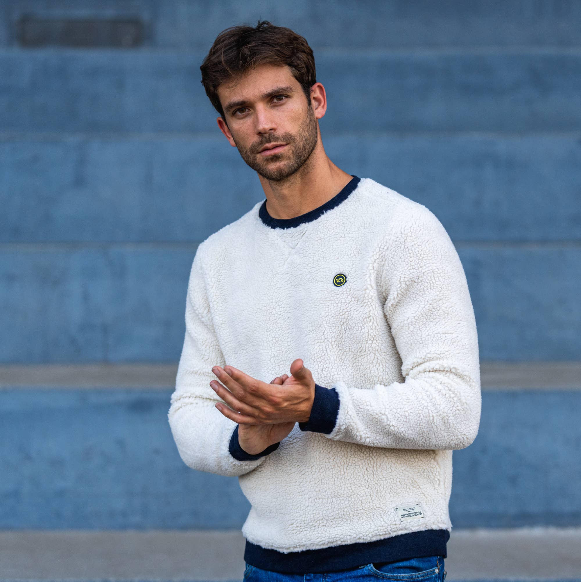 BILLYBELT – Großhandel Sweatshirt – Herren – Sherpa-Sweatshirt beige aus recyceltem Polyester1