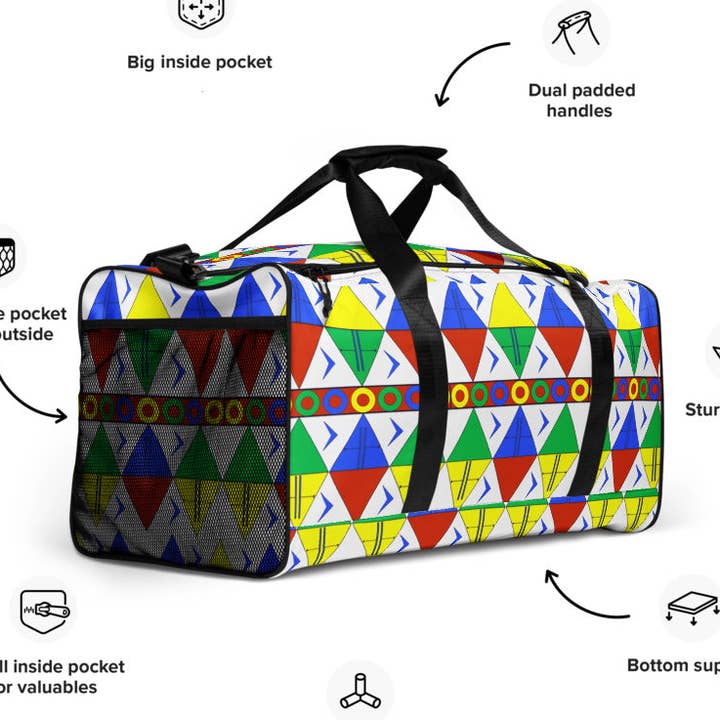 Sac de voyage à imprimé tribal africain - Afrique du Sud/blanc pour la vente par STFU