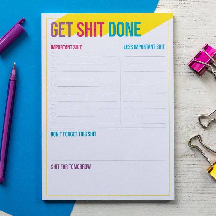 Holen Sie sich Shit Done Rainbow Notepad - A5 Notizblock zur Aufgabenliste für den Großhandel von BETTIE CONFETTI