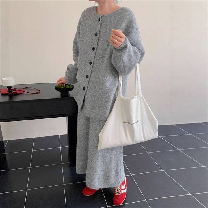 kycozy - Wholesale Top & Skirt Set - Women's - Reversible Knit Two-Piece Set Button Front Cardigan With Long Skirt1