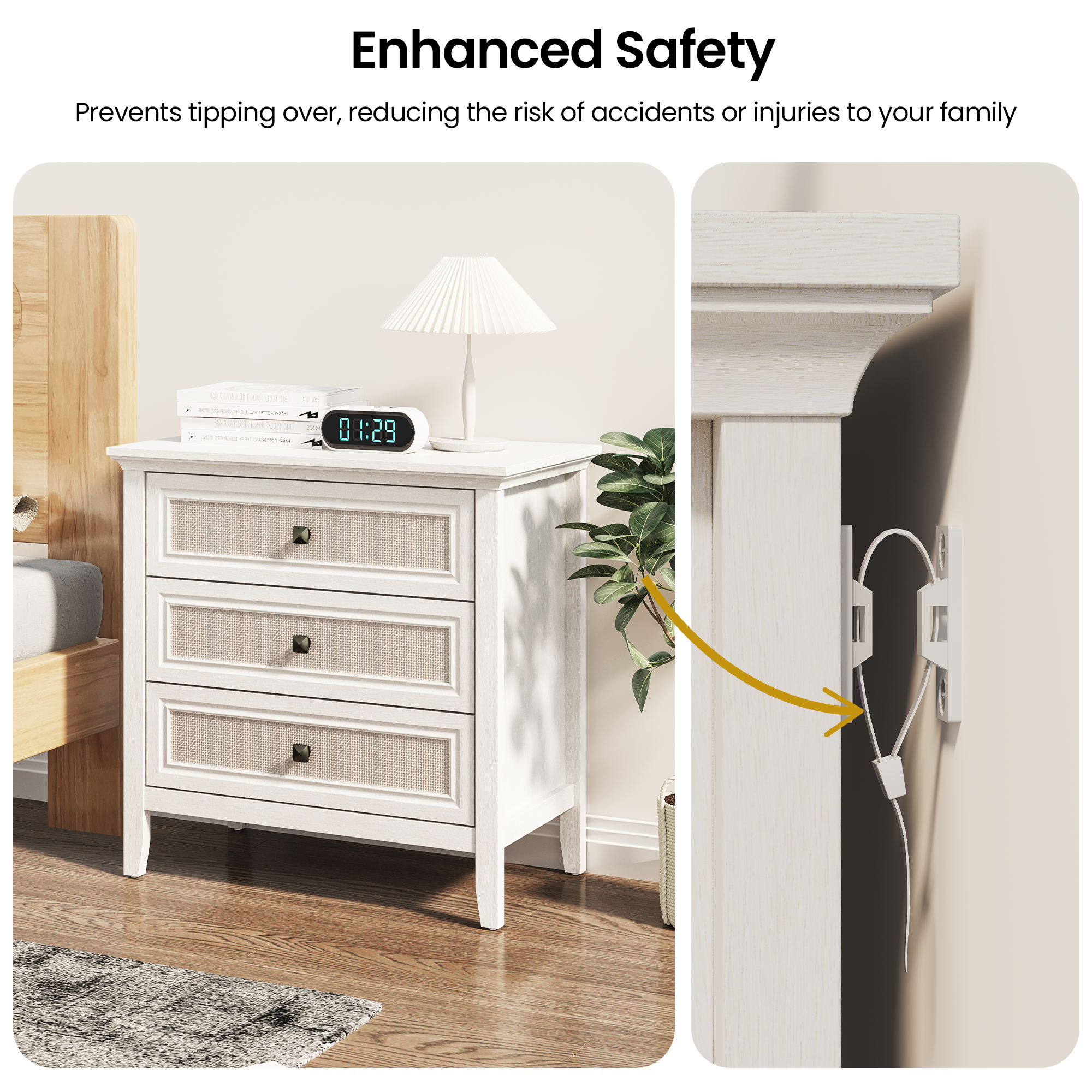 Heynemo - Wholesale Cabinet - 3 Drawer Dresser, Cane Nightstand with Rattan Drawers11