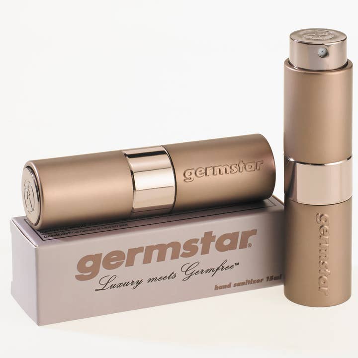 Germstar - Wholesale Hand sanitiser - PURLUXE Champagne Grey Twist Open Dispenser 15ml1