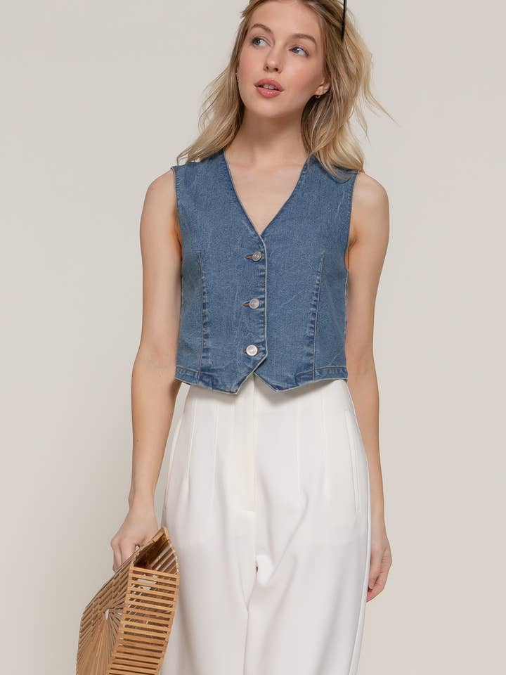 Gilet en denim extensible pour la vente par Active Basic | Active USA