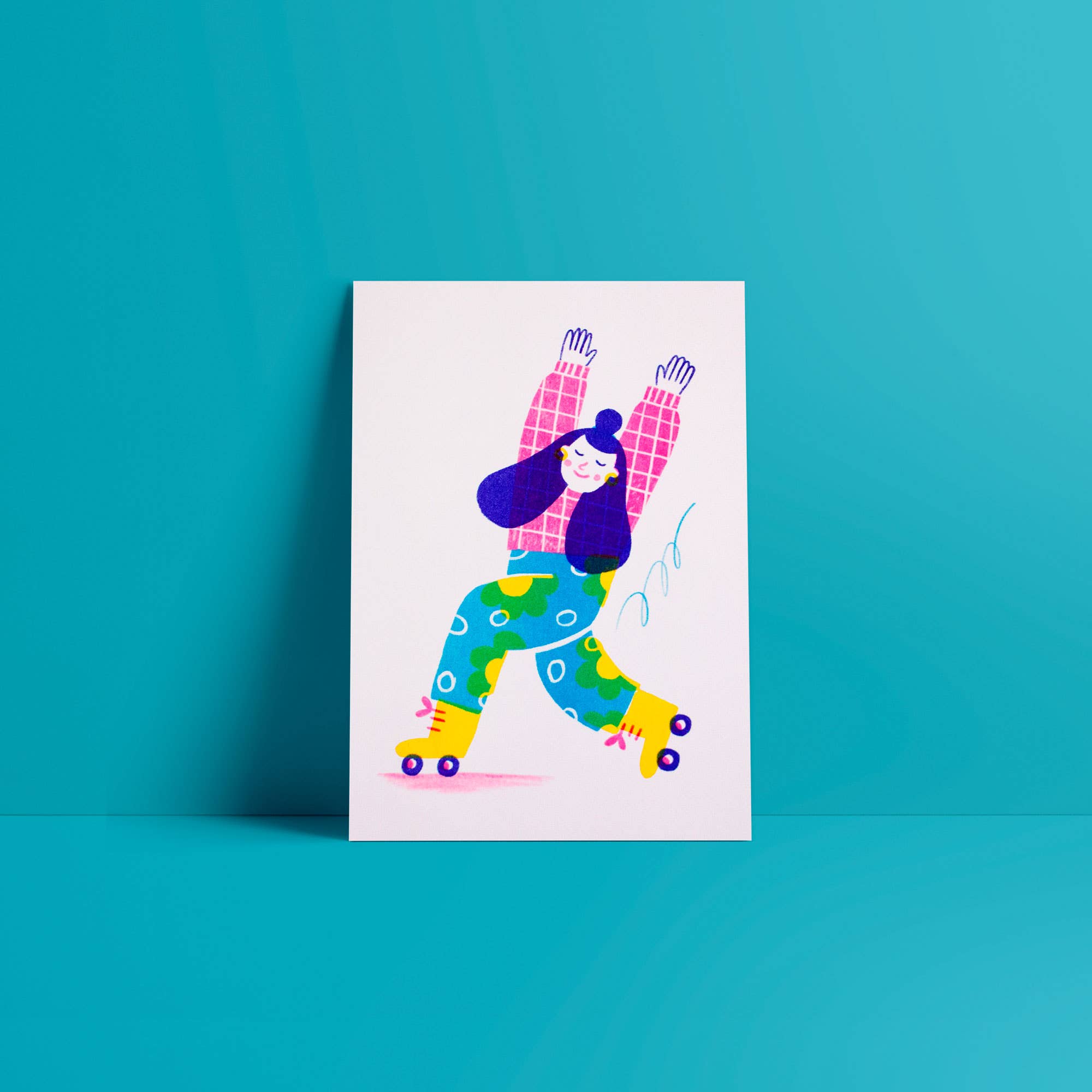 Ana Seixas – Impressão artística por atacado – Julia, a patinadora – Ilustração Risograph A52