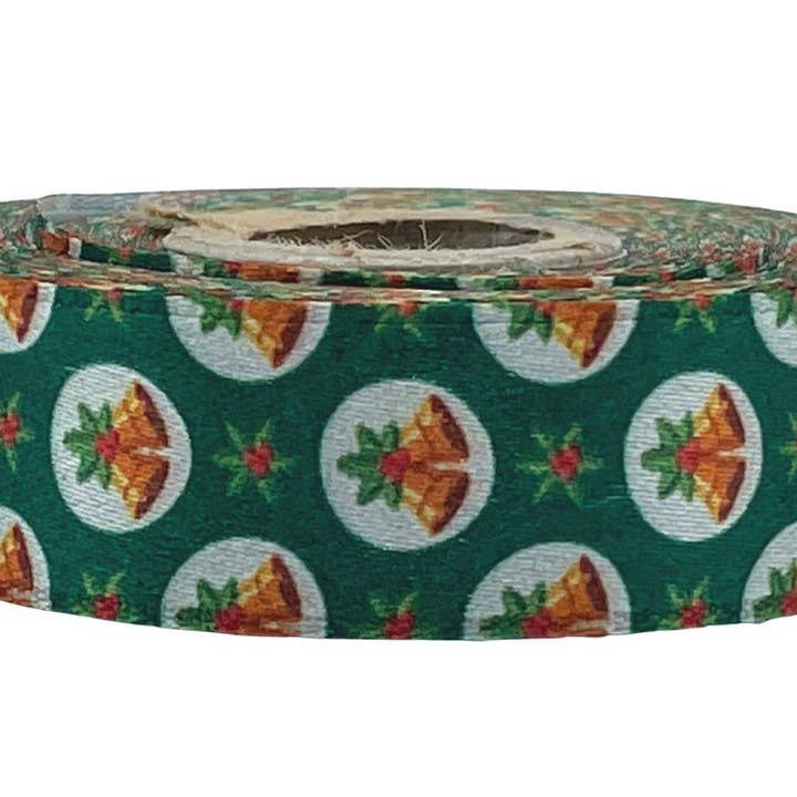 Grandbazaar24 - Wholesale Ribbon - Gift Wrapping - Festive Christmas Printed Ribbon – Jingle Bells on Green1