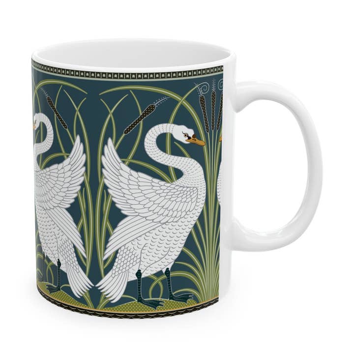 Keramiktasse inspiriert von William Morris - White Swan Kollektion (Fichte) für den Großhandel von Willy Morris Home Emporium