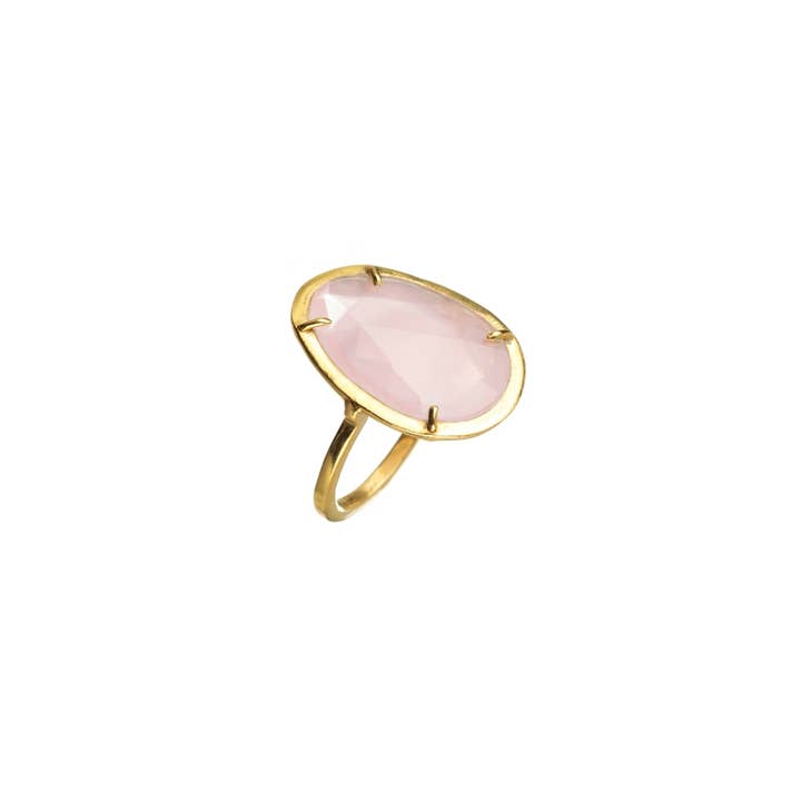 Bague Minérale - 15*20mm - Quartz rose - Plaqué or pour la vente par Buganto