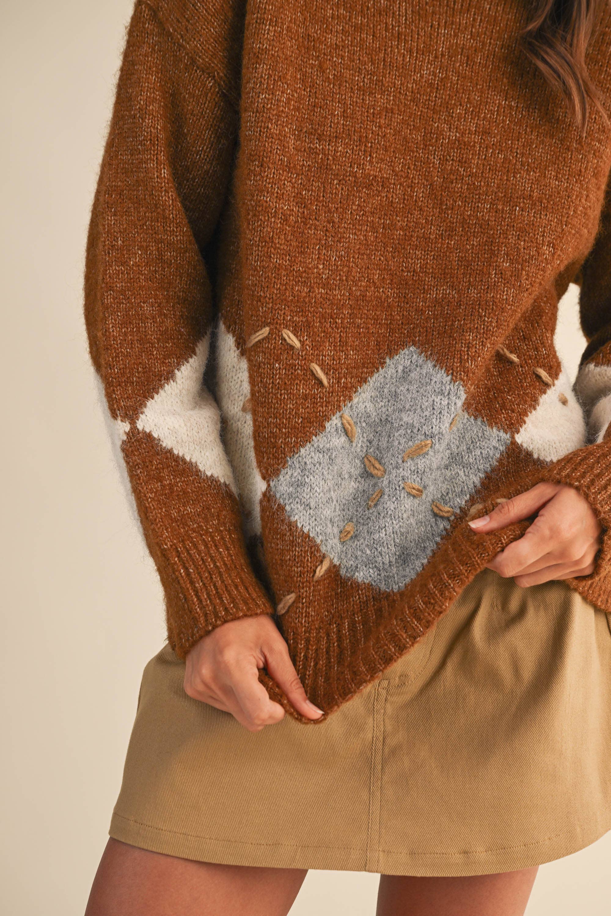 Klesis – wholesale Knitted jumper – Women′s – IT4465 ARGYLE BORDER PRINT SWEATER TOP8