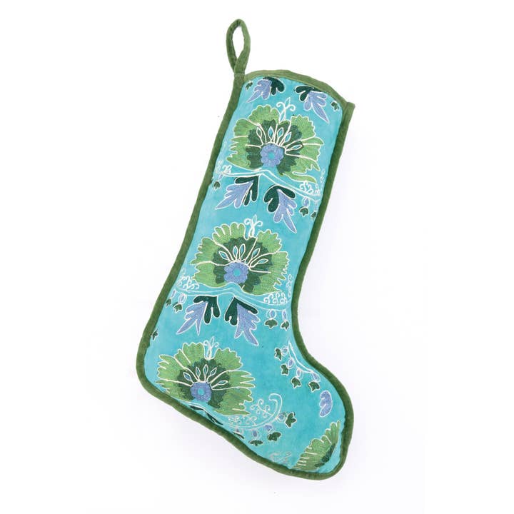 Blue Spruce Floral Velvet Stocking for wholesale by Peking Handicraft