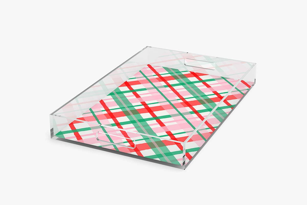 Clairebella Personalized Gifts & Pillows - Wholesale Decorative Tray - Christmas Plaid Tray | Acrylic Tray | Holiday Serving Tray1