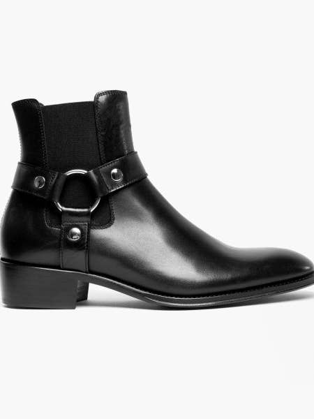 LAMBRO Mens Leather Cuban Heel Boots Black for wholesale by Club Cubano